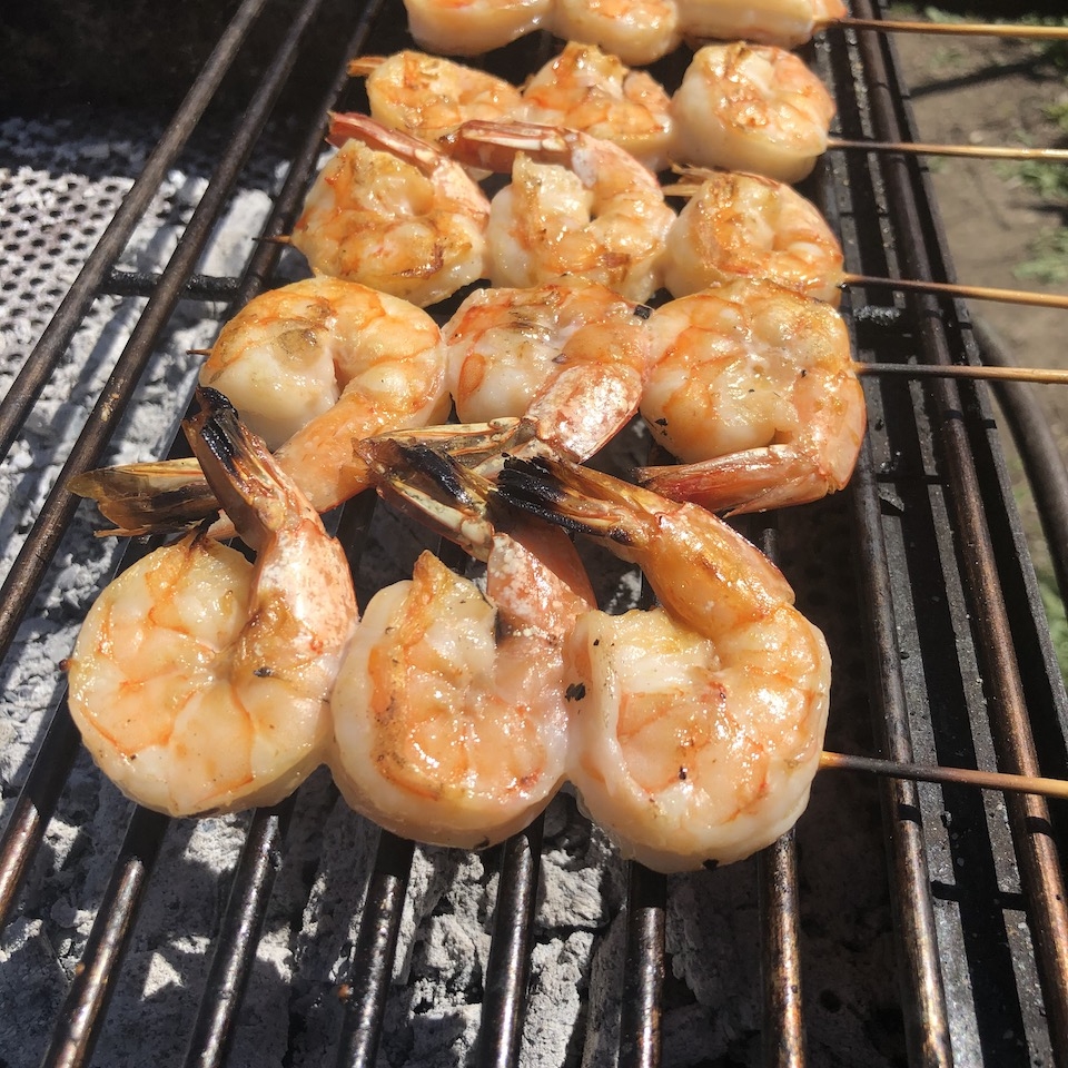 Charcoal Grilled Blue Shrimp Skewer