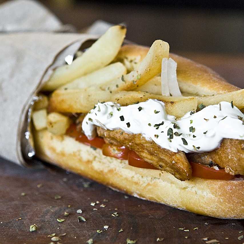 Chicken Gyros In Vromiko Bread 