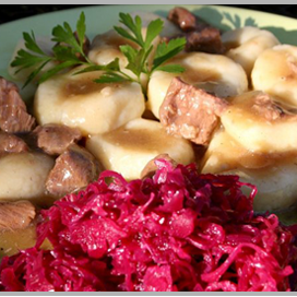 SILLESIAN DUMPLINGS WITH PORK GOULASH